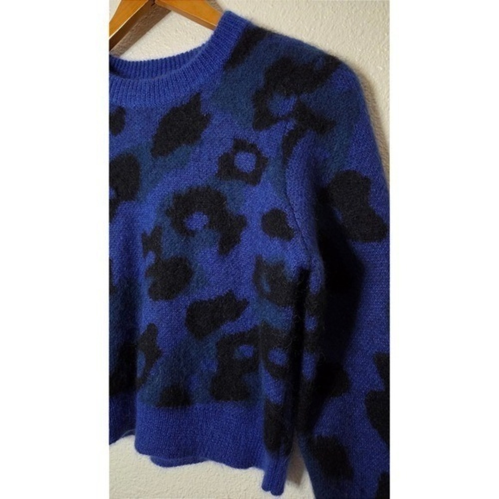 Rag & Bone Blue Leopard Mohair Sweater Cropped Mob Wife Knit XS - Picture 6 of 7
